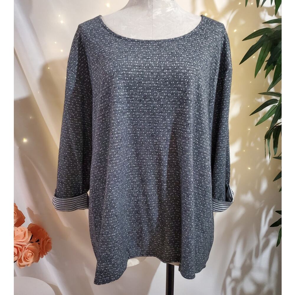 Rose + Olive Boat Neck Roll Tab Sleeve Speckle Knit Pullover Top Size 2X Striped